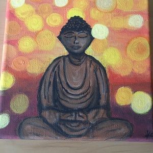 Meditating Buddha 6x6 inch acrylic painting canvas